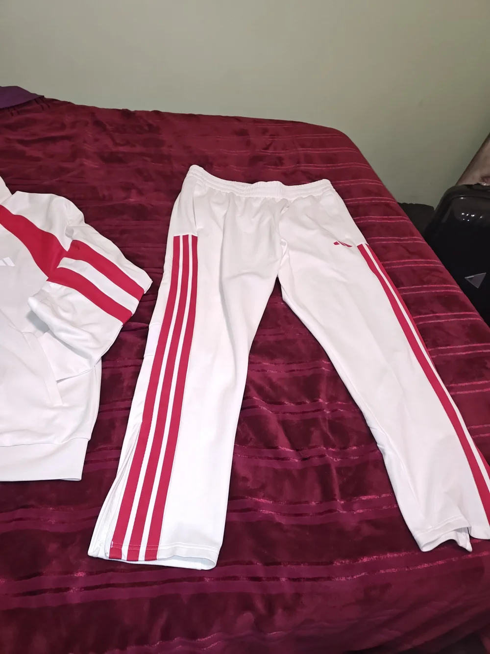 adidas White Track Jacket & Pants Set with Red Stripes